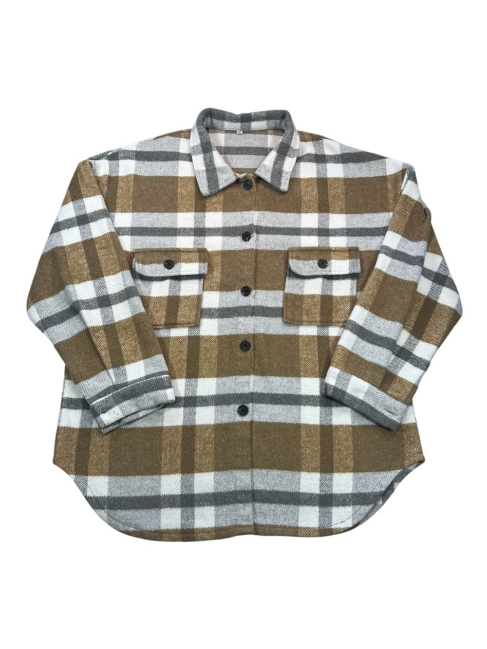 Oversized Plaid Flannel Shirt Camel Gray White Size XL — Cozy, Great Drape